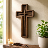 Hand-Carved Star of Bethlehem Wooden Cross – Christian Wall Decor & Faith Gift