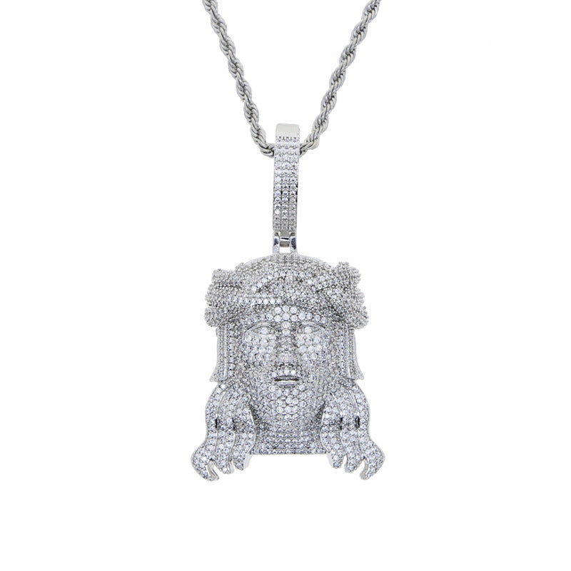 Crucifixion Crown of Thorns Zirconia Men's Hip Hop Pendant Necklace