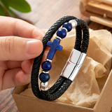 English Product Description for 21cm Stone Cross Leather Bracelet
