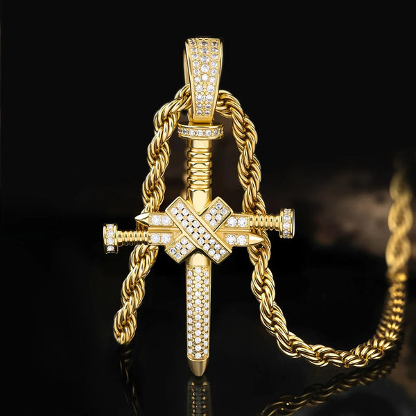 Handcrafted silver-plated copper nail cross pendant - hip-hop style religious necklace - BGCOPPER