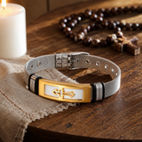 Men’s Christian Cross Mesh Bracelet – Stainless Steel Faith Wristband in Gold or Black - side view