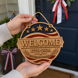 U.S. Founding 250th Anniversary Patriotic Wooden Welcome Door Sign: WELCOME · 1776–2026 · 250 YEARS OF FREEDOM