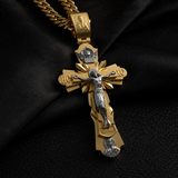 Gold-Plated Copper Crucifix Pendant with Jesus Christ and Religious Figures