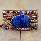 Handmade Natural Lapis Lazuli Cowhide Rope Braided Creative Multi-Layer Wrap Bracelet