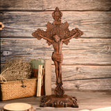 Wood carving of the Cross of the Order of Saint Benedict - with base
