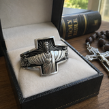 S925K Silver Jesus Guardian Cross Sacred Heart of Jesus Ring