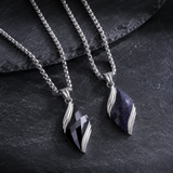 Angel's Tears Two‑Tone Gemstone Titanium Steel Necklace, Men's Blue Sandstone & Black Onyx Pendant