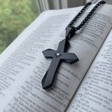 Faceted Eight Point North Star CZ Inlay Stainless Steel Cross Necklace