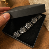 Double Layer Interlocking Textured Cross Two-Tone Stainless Steel Men’s Bracelet