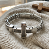 Men’s Stainless Steel Cross Chain Bracelet – Bold Christian Faith & Strength Jewelry
