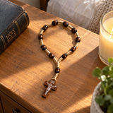 Handmade Wooden Bead Rosary Bracelet with Crucifix – Christian Prayer Bracelet