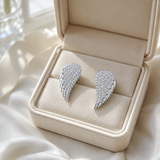 Angel Wing Moissanite Stud Earrings, Solid 925 Sterling Silver Pave Setting Wing Earrings, Guardian Symbol Jewelry Gift for Women