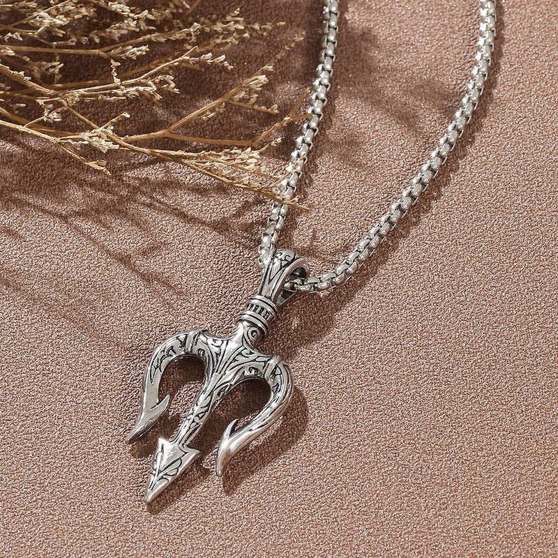 Poseidon Trident Necklace Men's Lucky Charm