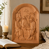 【Holy Trinity Wood Carving】Handcrafted Beech Wood Icon Three Graces Colorway Home Prayer Altar Spiritual Gift