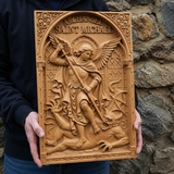Hand-Carved Archangel Saint Michael Wood Wall Plaque | Catholic Home Decor | Christian Wall Art
