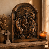 【Holy Trinity Wood Carving】Handcrafted Beech Wood Icon Three Graces Colorway Home Prayer Altar Spiritual Gift
