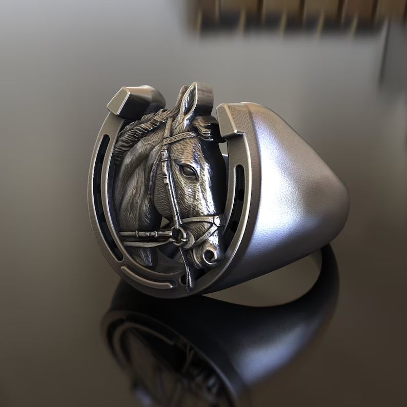 Lucky Horseshoe Horse Head Ring