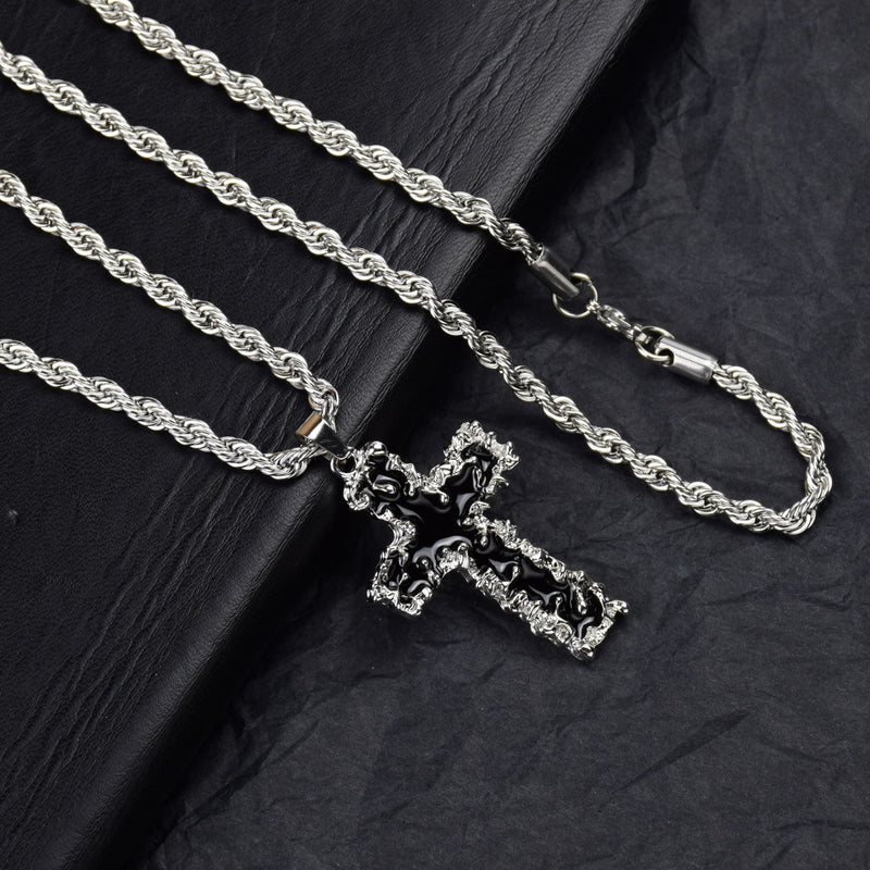 Lava Cross Pendant Necklace Titanium Chain