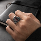 Vintage Gothic Scroll Engraved Marquise Stone Mens Signet Ring