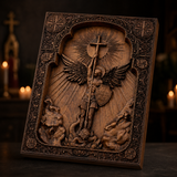 Archangel Michael Square Wooden Icon Religious Gifts - Best Wood Carving Wall Decor