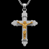 Titanium Steel Crucifix Necklace with Zircon