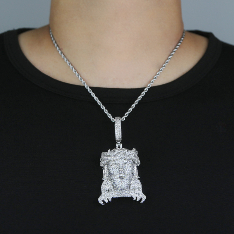 Crucifixion Crown of Thorns Zirconia Men's Hip Hop Pendant Necklace