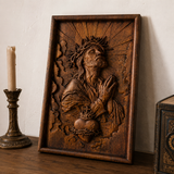 Hand-Carved Sacred Heart of Jesus Beech Wood Plaque – A Quiet Reminder of Christ’s Mercy at Home