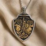 Archangel Michael Shield Pendant Necklace for Men,316L Stainless Steel Vintage 3D Relief Religious Amulet Necklace,Faith Protection Jewelry Gift