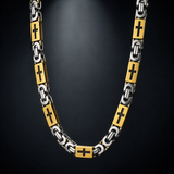 Men's Cross Byzantine Chain Titanium Steel Set, Christian Faith Bracelet & Necklace, Vintage Hollow Cross Religious Jewelry