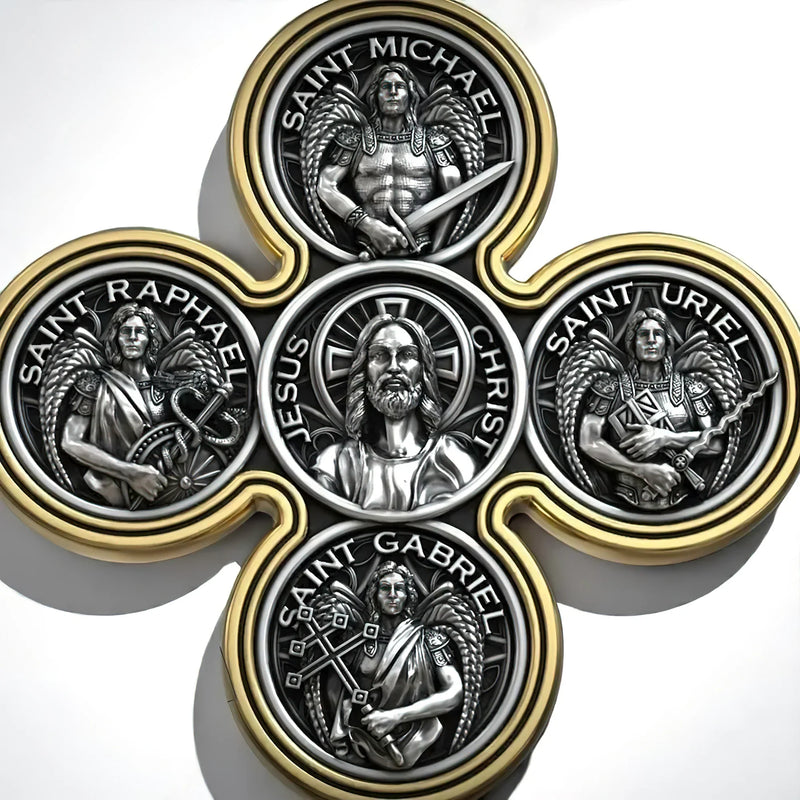 Baroque Style Crucifix Pendant with Jesus and the Four Archangels – A Symbol of Faith and Divine Protection - BGCOPPER