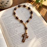 Handmade Wooden Bead Rosary Bracelet with Crucifix – Christian Prayer Bracelet