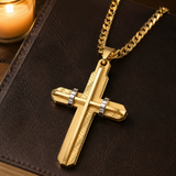 Two‑Tone Textured Stainless Steel Men’s Cross Necklace
