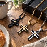 Braided Inlay Cross Necklace – Modern Christian Pendant for Men