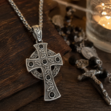 Vintage Celtic Cross Necklace with Black Stones – A Timeless Symbol of Faith