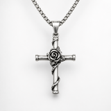Rose Wrapped Cross Necklace, Retro Religious Pendant for Men Women