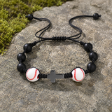 Sports Faith Baseball Bead Cross Adjustable Braided Bracelet