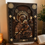 Our Lady of Perpetual Help Wood Art - Hand-Carved Catholic Gift - Mother Mary Comfort Figure