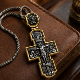 Orthodox S925K Silver Double-Sided Engraved Jesus Christ Crucified and Saints Orthodox Necklace