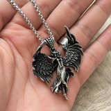 Vintage Archangel Stainless Steel Necklace, 3D Embossed Angel Pendant Box Chain for Men