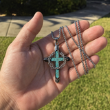 Crown of Thorns Turquoise Cross Necklace – Christian Faith Pendant with 24″ Chain