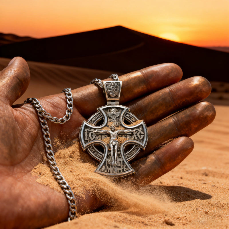 Double Sided 925 Sterling Silver Religious Pendant - Crucifixion of Christ & St. Michael Medal - Choose from 5 Chain Styles - Free Polishing Cloth