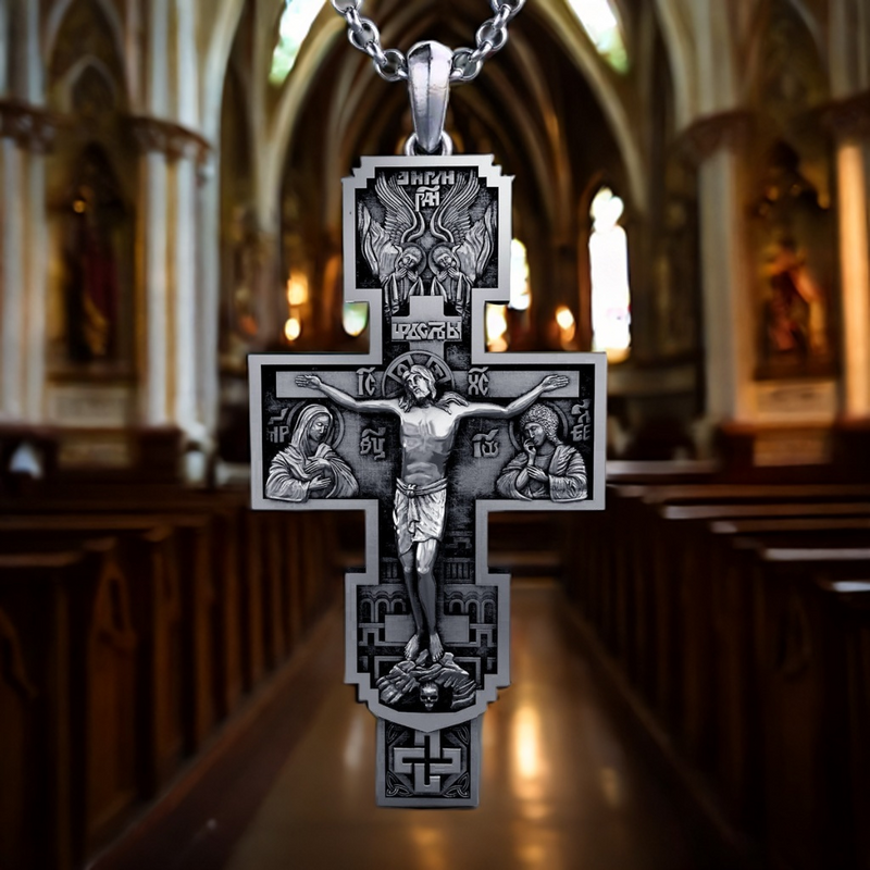 S925K Silver Orthodox Crucifixion Necklace