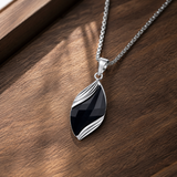 Angel's Tears Two‑Tone Gemstone Titanium Steel Necklace, Men's Blue Sandstone & Black Onyx Pendant