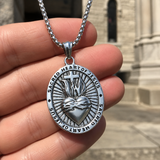 Two Tone Gold Silver Sacred Heart of Jesus Oval Stainless Steel Necklace