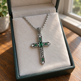 Vintage Green Stone Cross Pendant Necklace for Men