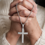 Minimalist Full Paved Cubic Zirconia Stainless Steel Cross Necklace