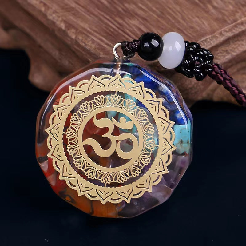 Orgonite Pendant Om Symbol Luminous Necklace Chakra Healing Energy Necklace Meditation Jewelry 1.38 inch
