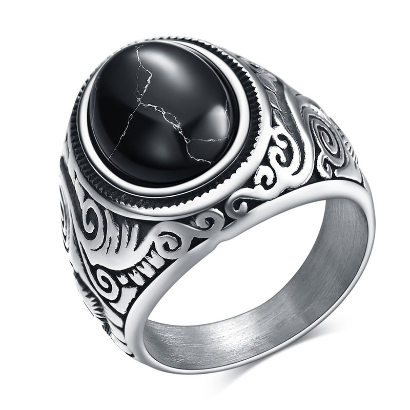 Stainless Steel Personalized Vintage Court Turquoise Titanium Ring