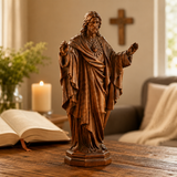 Hand Carved Sacred Heart of Jesus Virgin Mary Wooden Tabletop Ornament