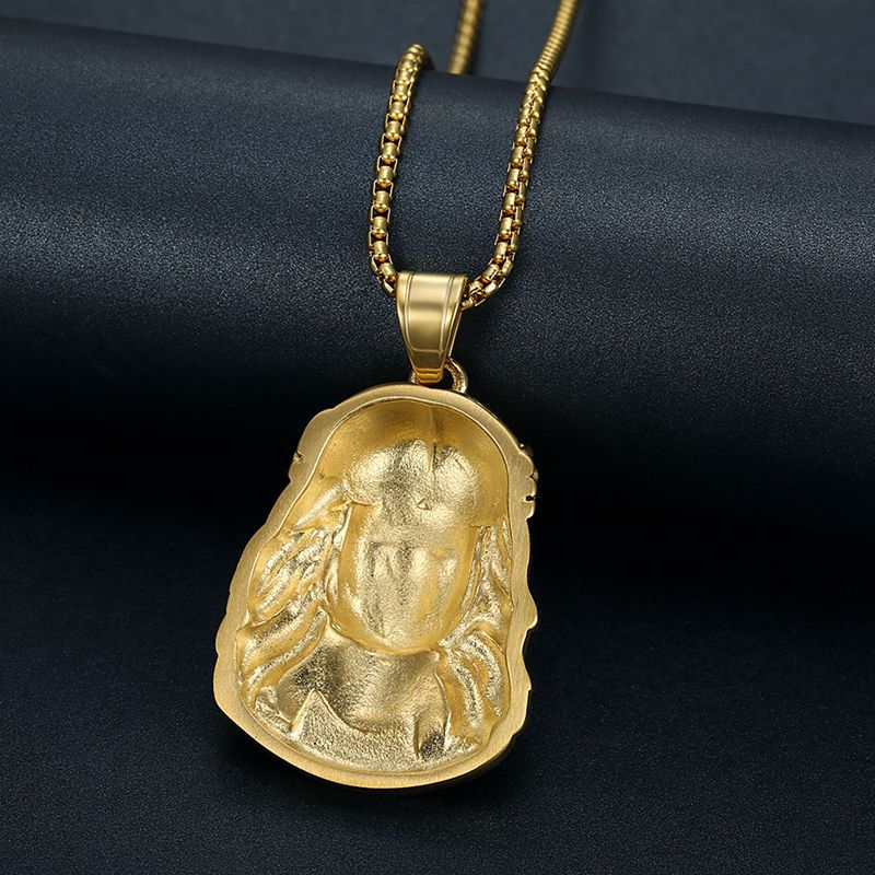 Jesus Pendant in Titanium Steel, Gold Plated and Diamonds